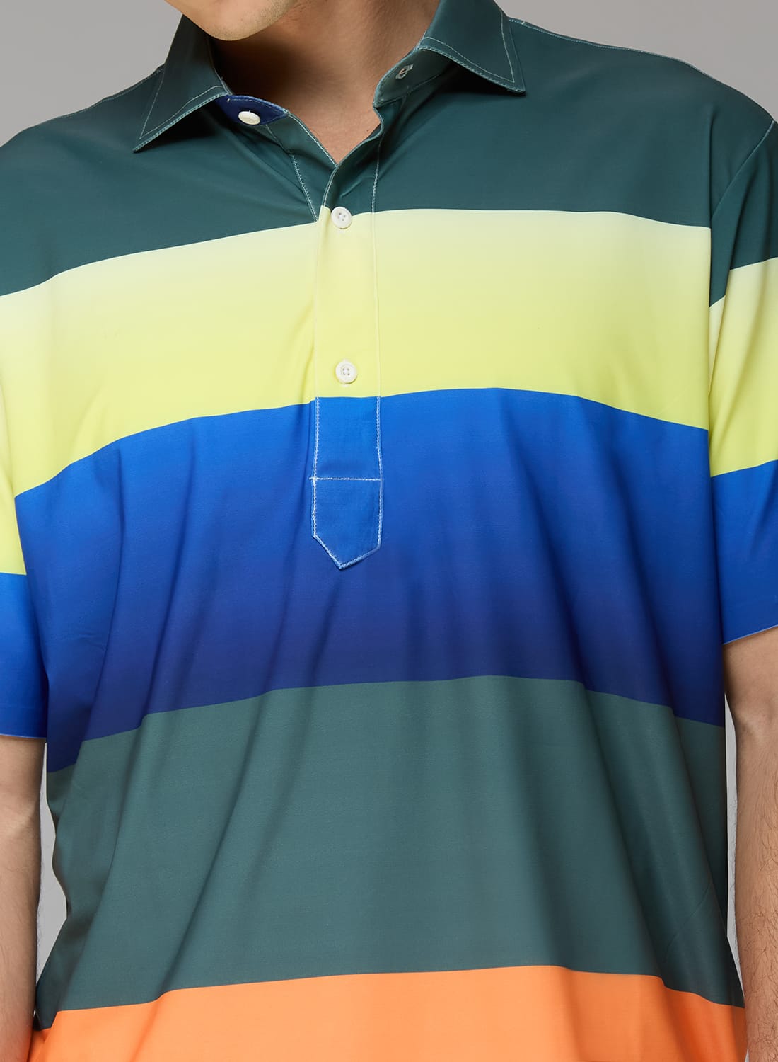 Multi Stripe Five Blocks Green & Yellow Golf Polo