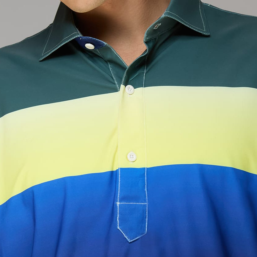 Multi Stripe Five Blocks Green & Yellow Golf Polo