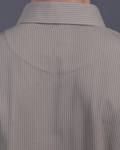 DapperTee khaki striped polo featuring professional back yoke and premium tapered fit.