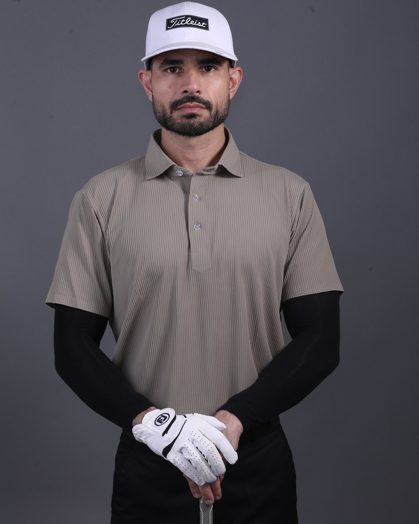 Premium Stripe Jaquard Light Khaki DapperTee Polo For Office