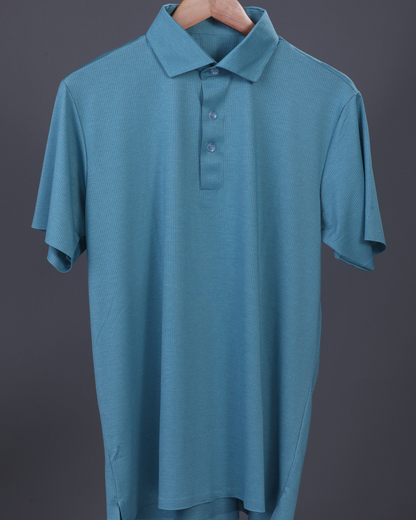 Super Jaquard Light Teal DapperTee Polo For Office