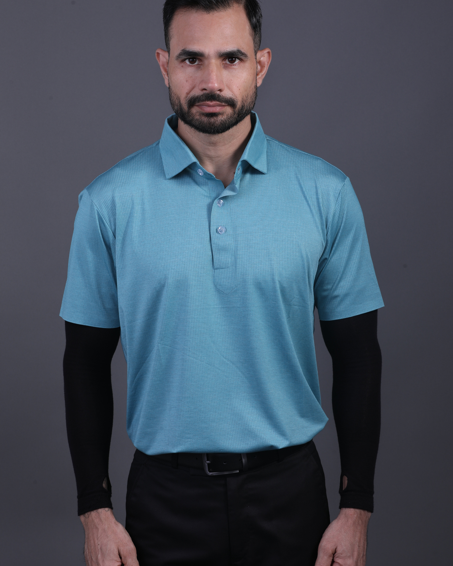Super Jaquard Light Teal DapperTee Polo For Office