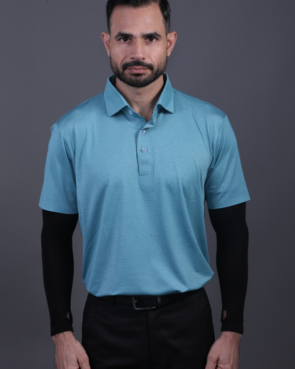 Super Jaquard Light Teal DapperTee Polo For Office