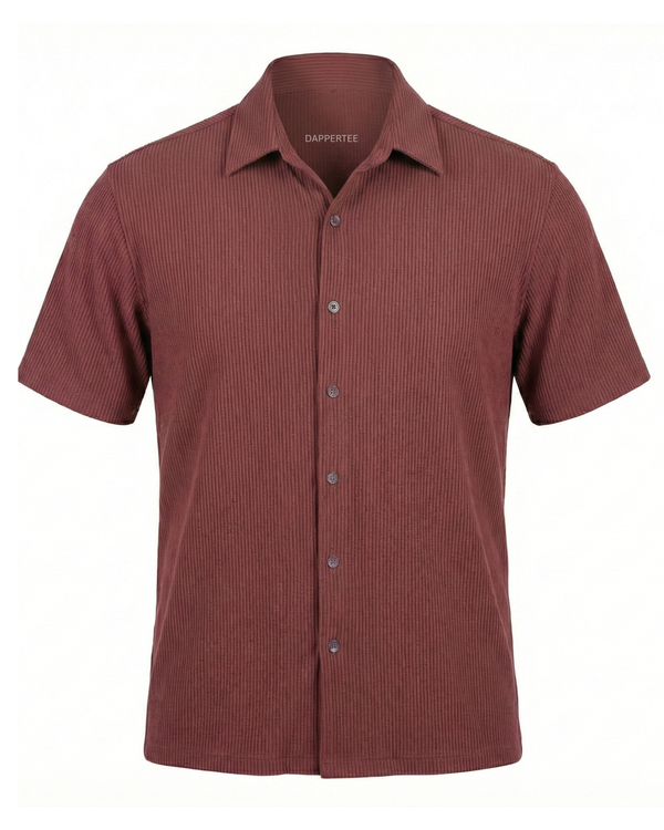 Premium Structured Knit Brown Open Polo Shirt