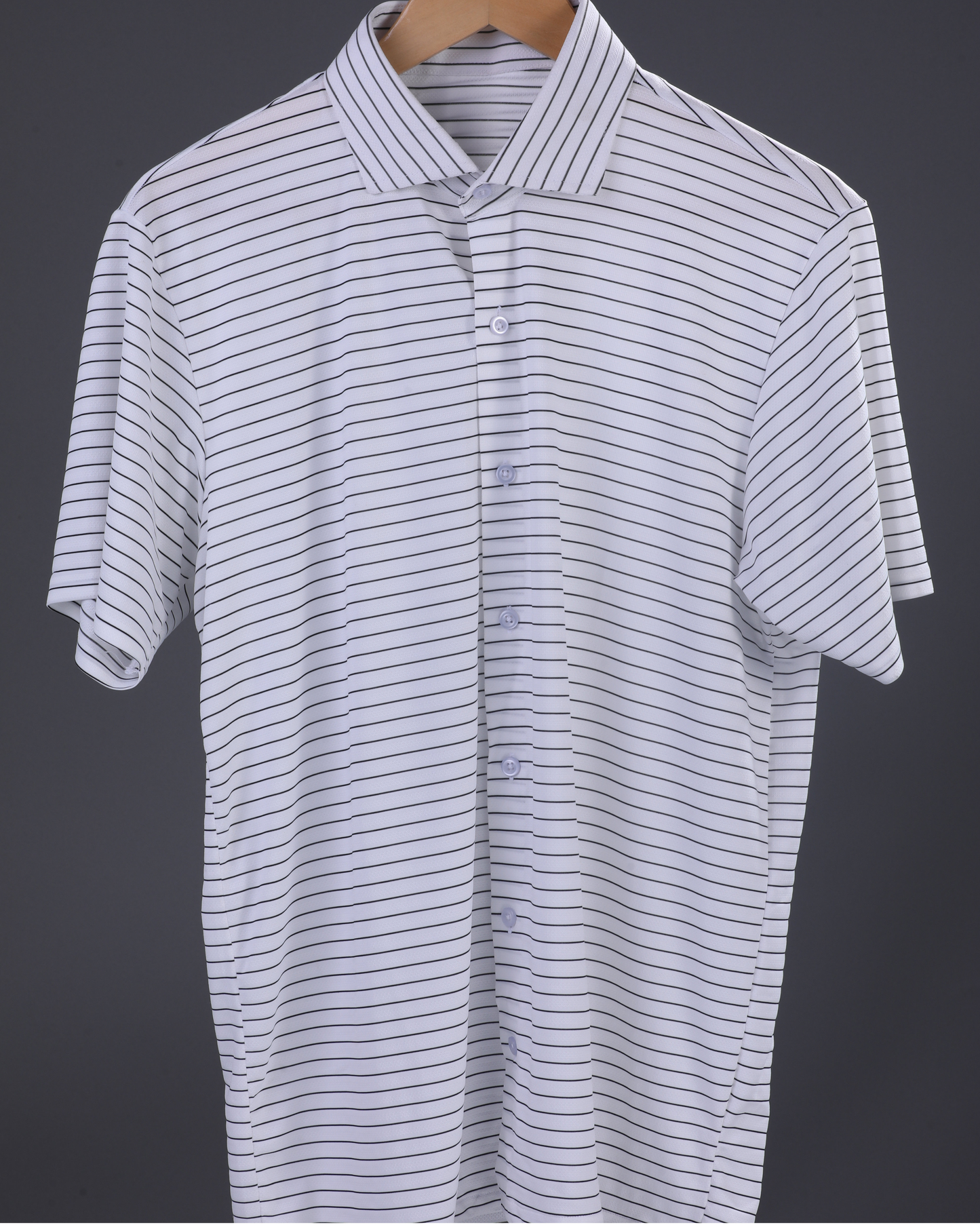 Men's DapperTee striped open polo breathable polyamide fabric for professional office wear.