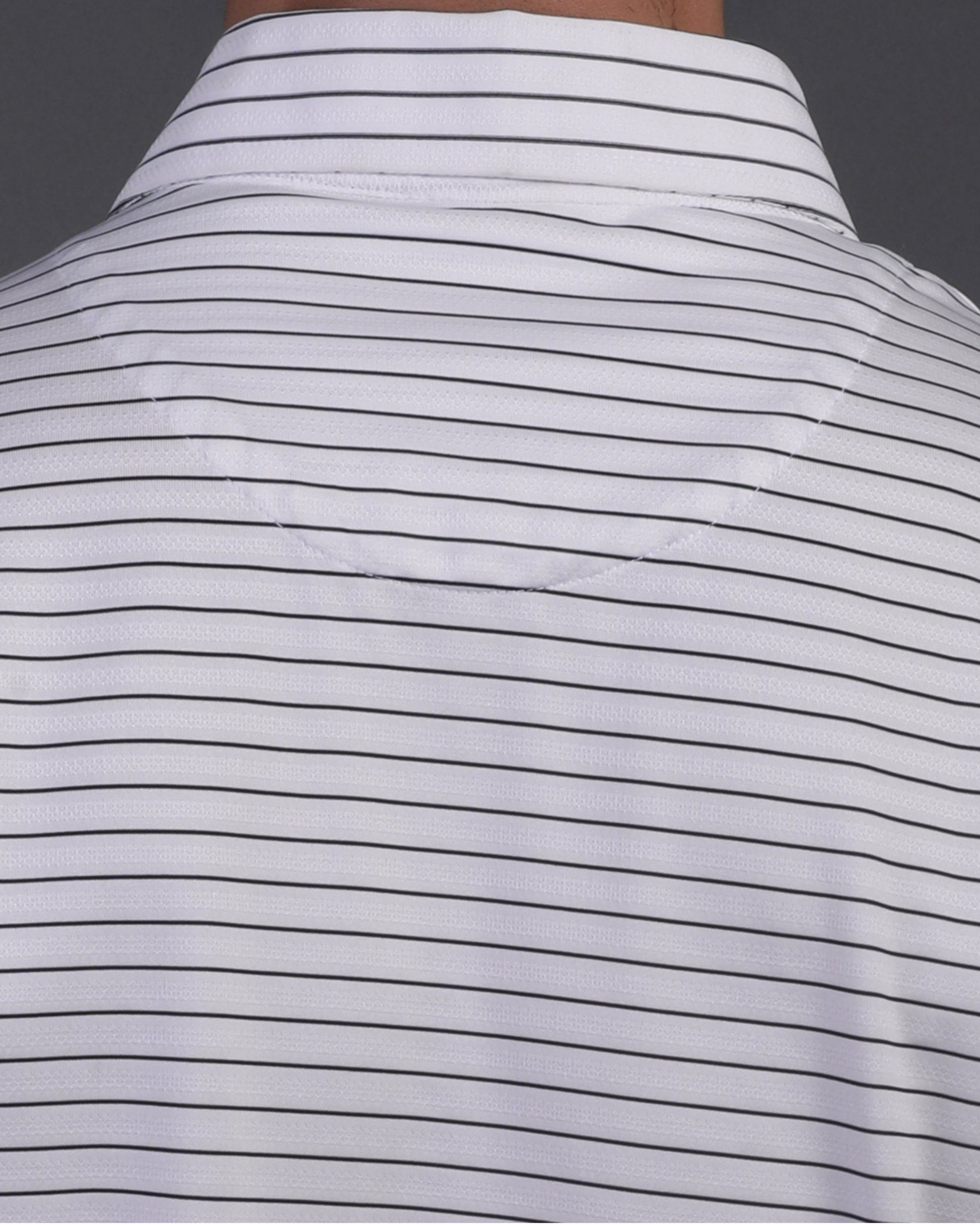 DapperTee Regal white striped polo featuring professional back yoke and tapered fit.