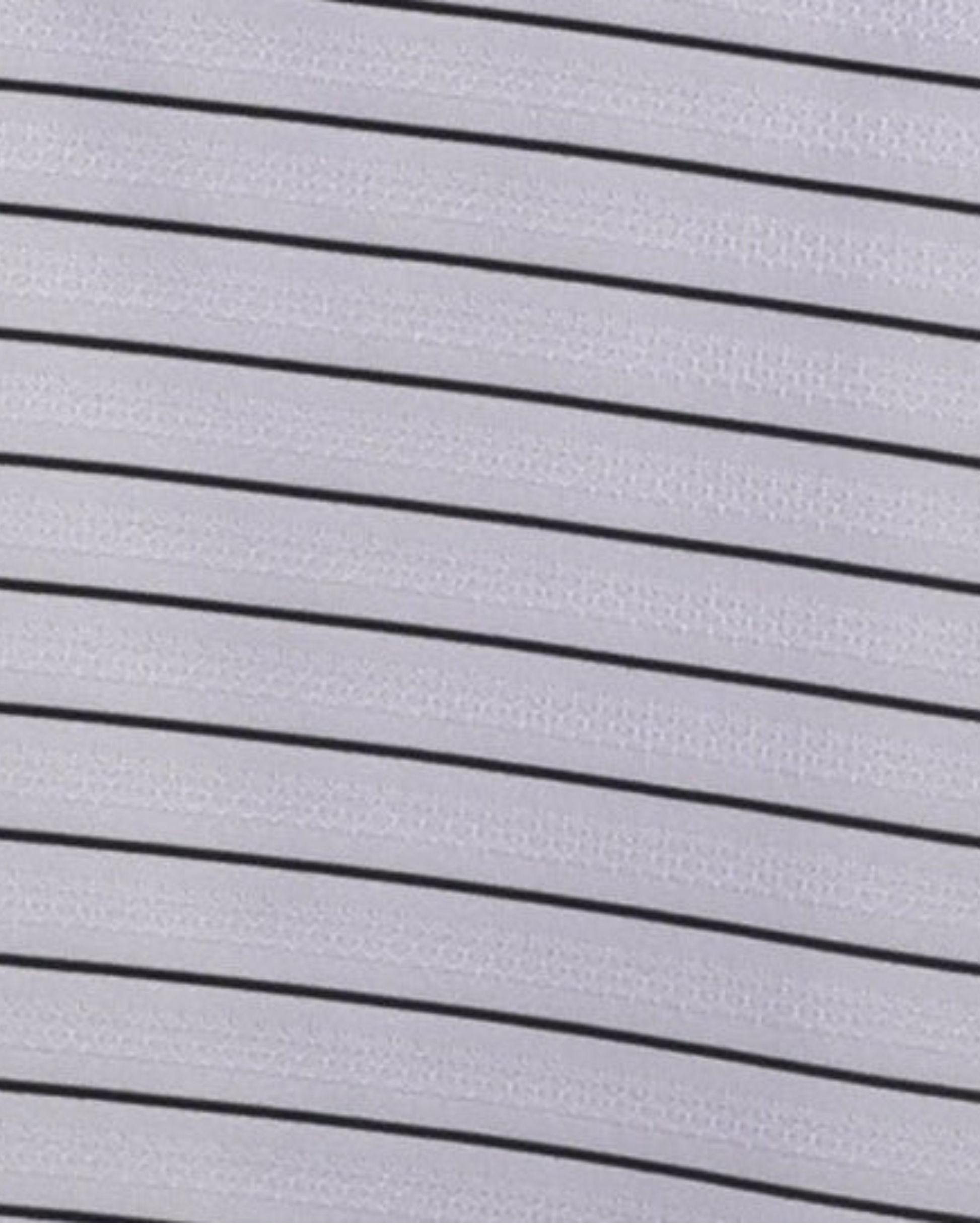 Close-up specialized polyamide fabric texture on DapperTee Regal white black striped polo.