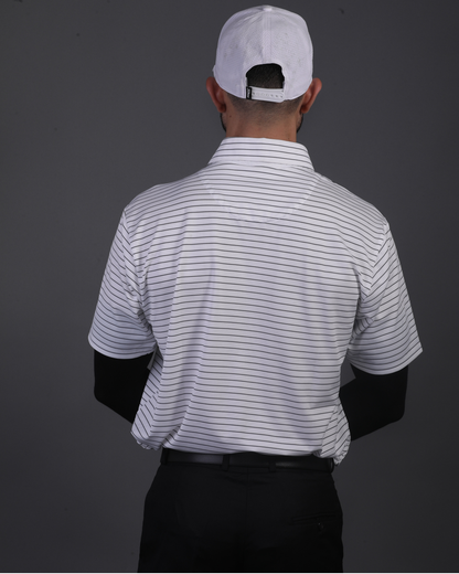 DapperTee striped open polo styled for high-end professional environments.