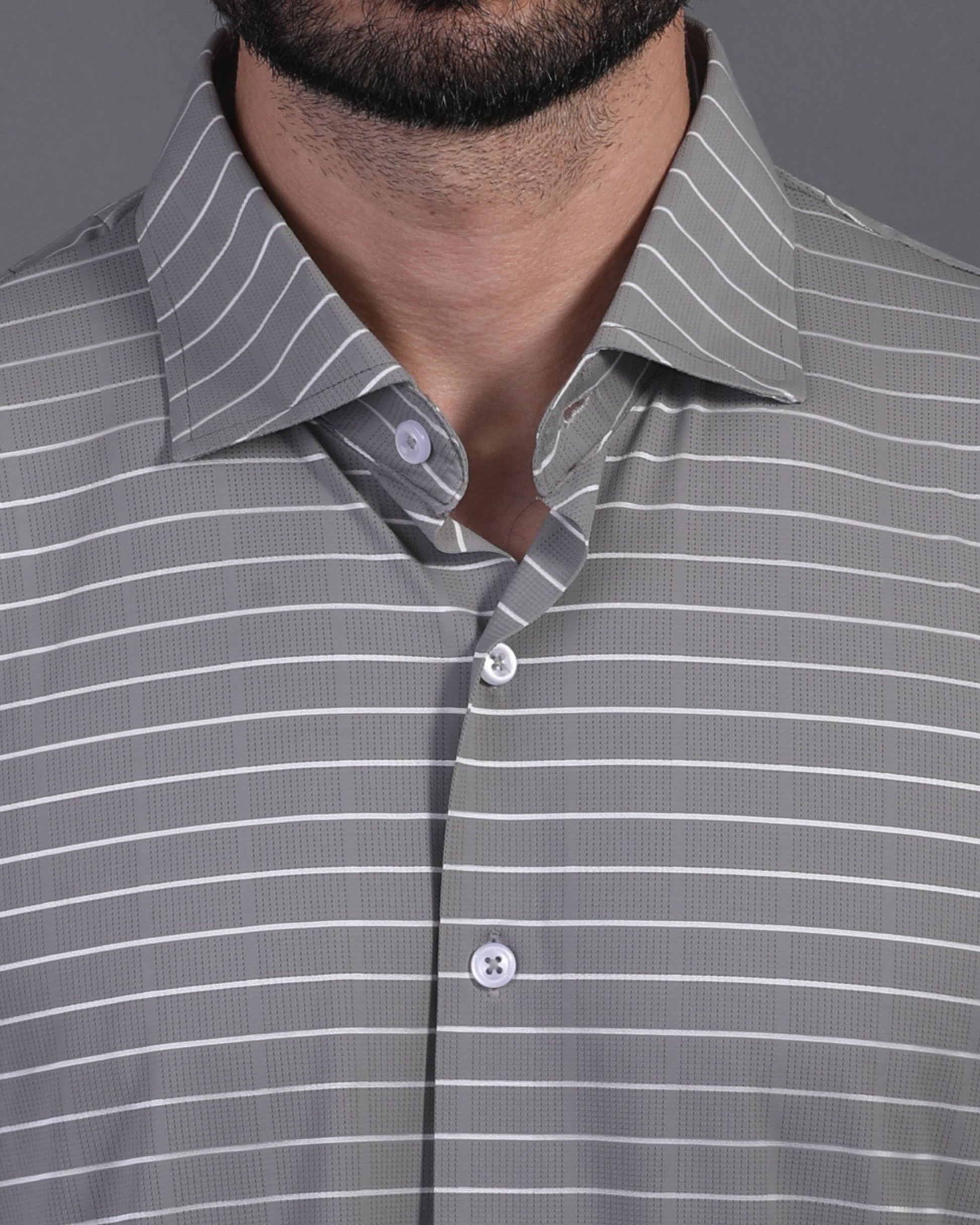 DapperTee striped open polo highlighting professional open collar and premium tailored fit.