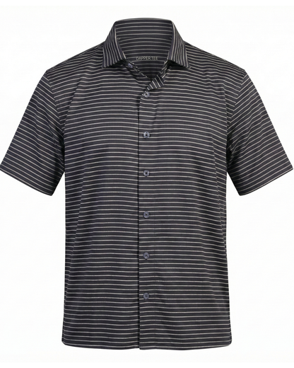 DapperTee Regal stunning black stripe open polo premium professional office attire gear.