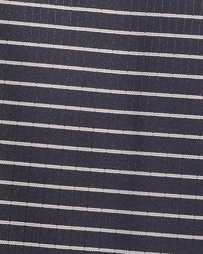 Close-up specialized polyamide fabric texture on DapperTee Regal striped premium office polo.