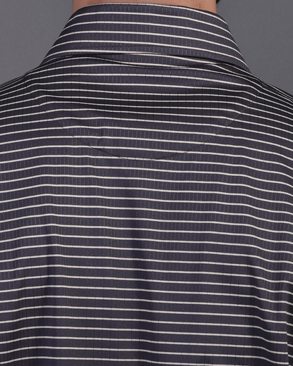 DapperTee black striped polo featuring professional back yoke and premium tapered fit.