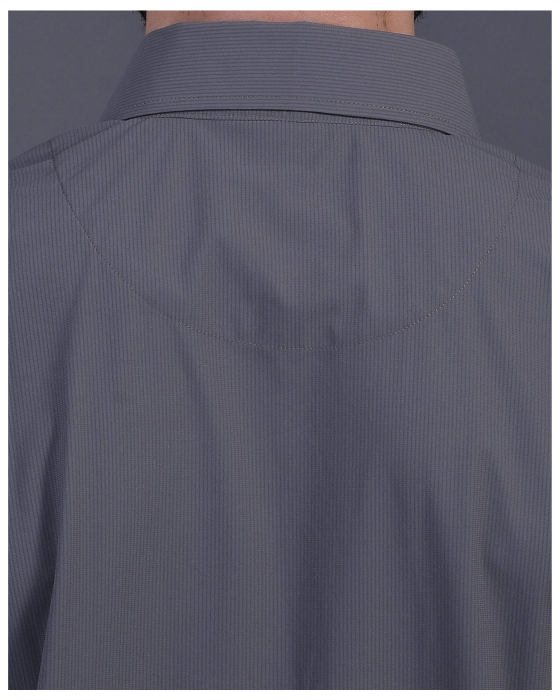 DapperTee charcoal striped polo featuring professional back yoke and premium tapered fit.