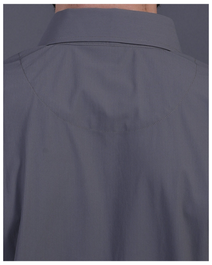 DapperTee charcoal striped polo featuring professional back yoke and premium tapered fit.