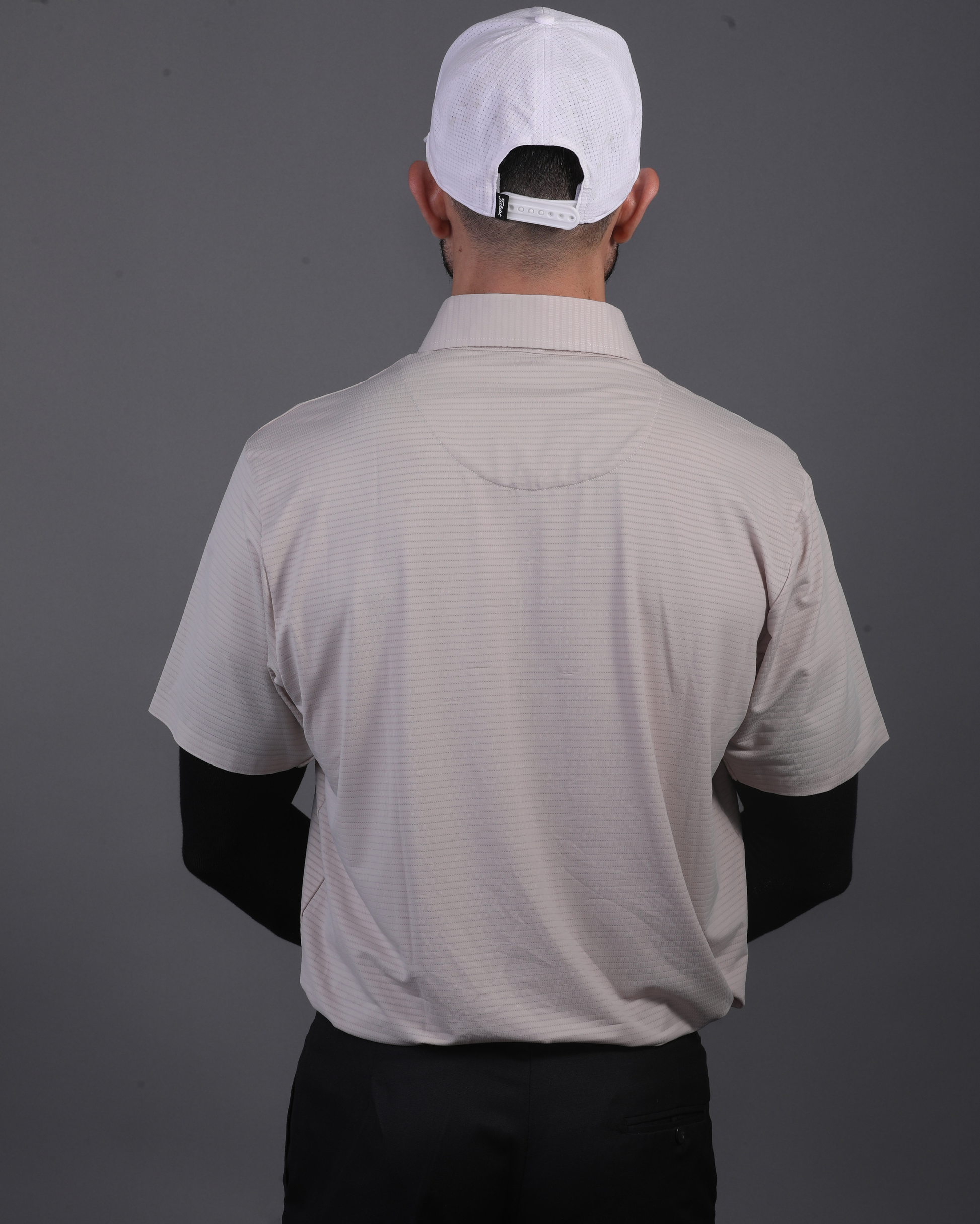 DapperTee beige open polo styled for high-end professional environments and corporate leadership.