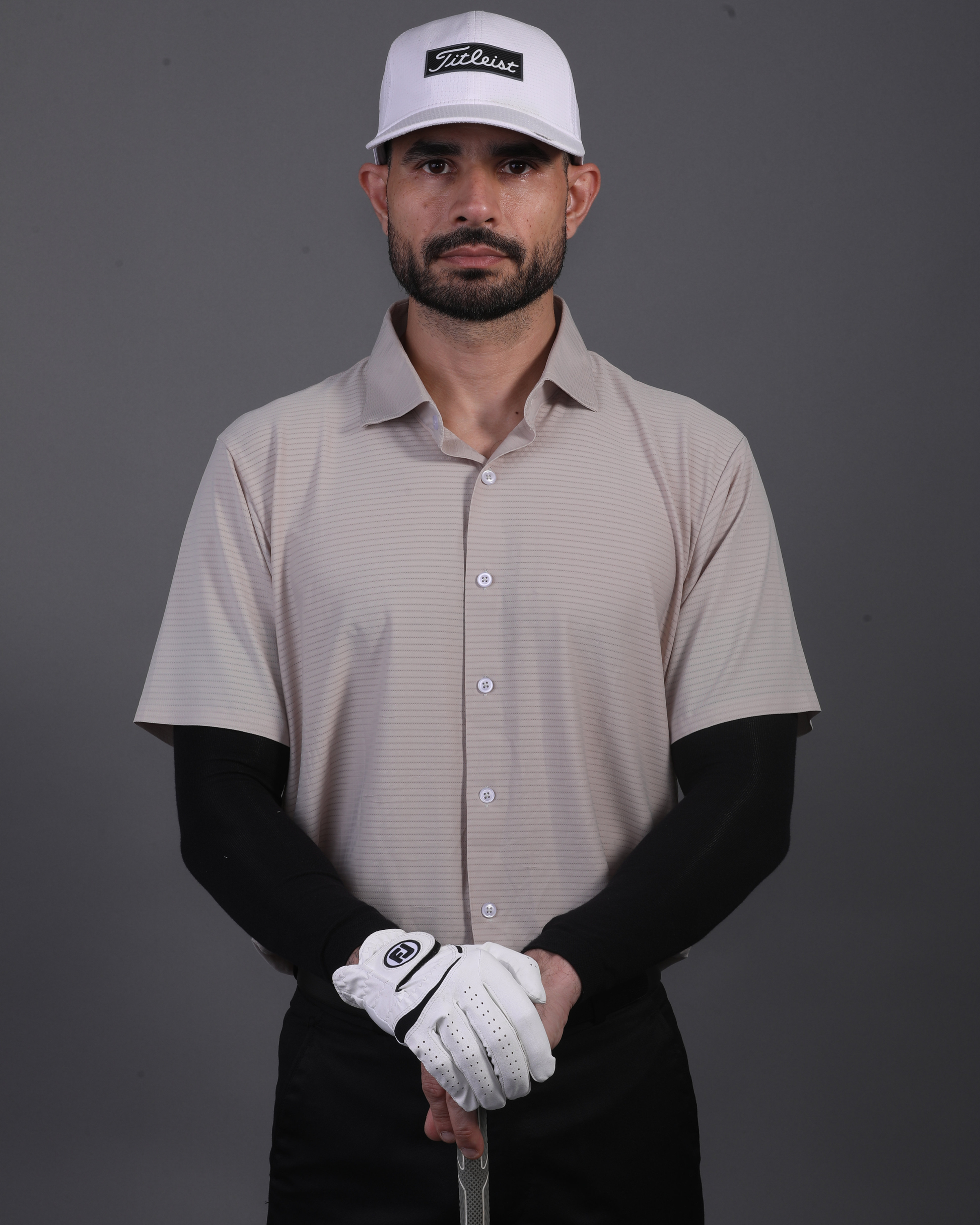 Men's DapperTee beige open polo breathable polyamide fabric for professional office environments.
