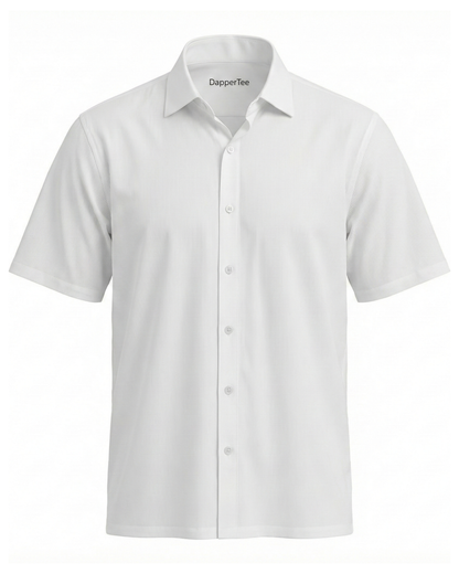 DapperTee Regal superior white open polo professional corporate office attire for men.