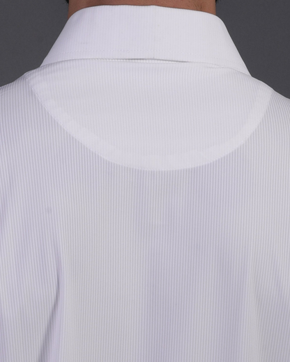 DapperTee white superior polo featuring professional back yoke and premium tapered fit.