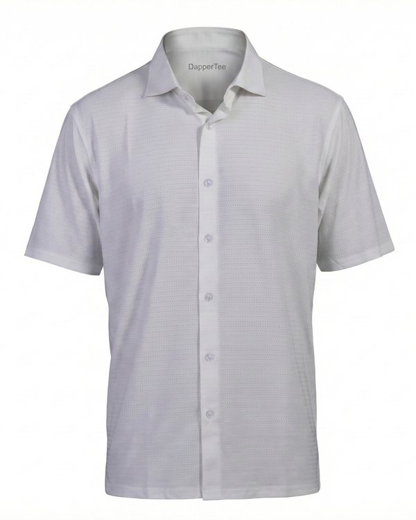 Regal Basic White Dot Jaquard Open Polo Shirt