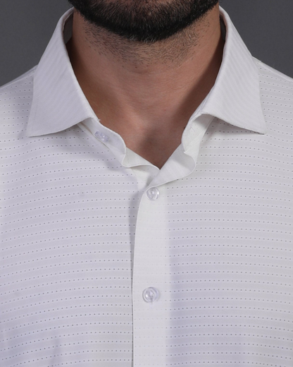 DapperTee white open polo highlighting firm collar and professional high-end tailored fit.