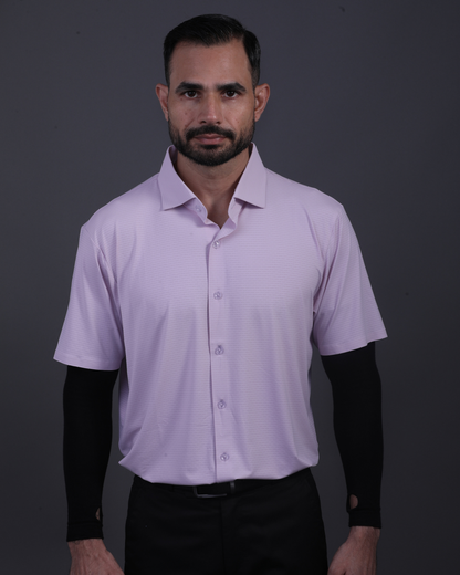 Men's DapperTee pink open polo breathable polyamide fabric for professional office environments.