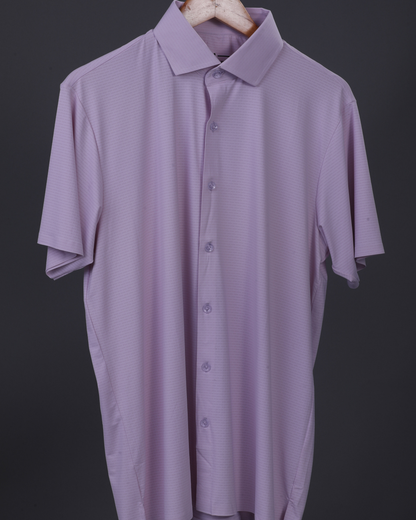 DapperTee pink open polo highlighting professional open collar and premium tailored fit.