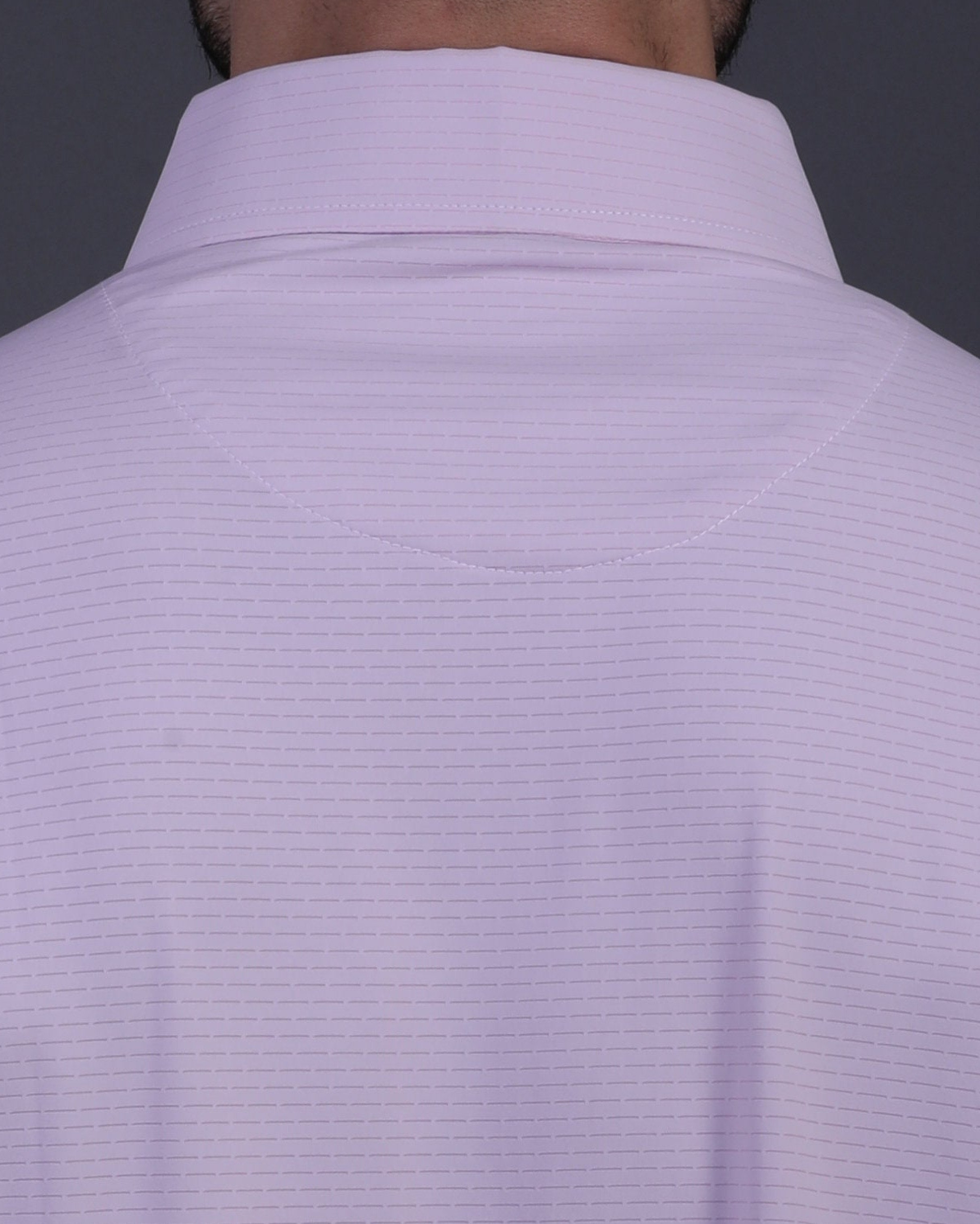 DapperTee pink striped polo featuring professional back yoke and premium tapered fit.