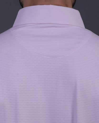DapperTee pink striped polo featuring professional back yoke and premium tapered fit.