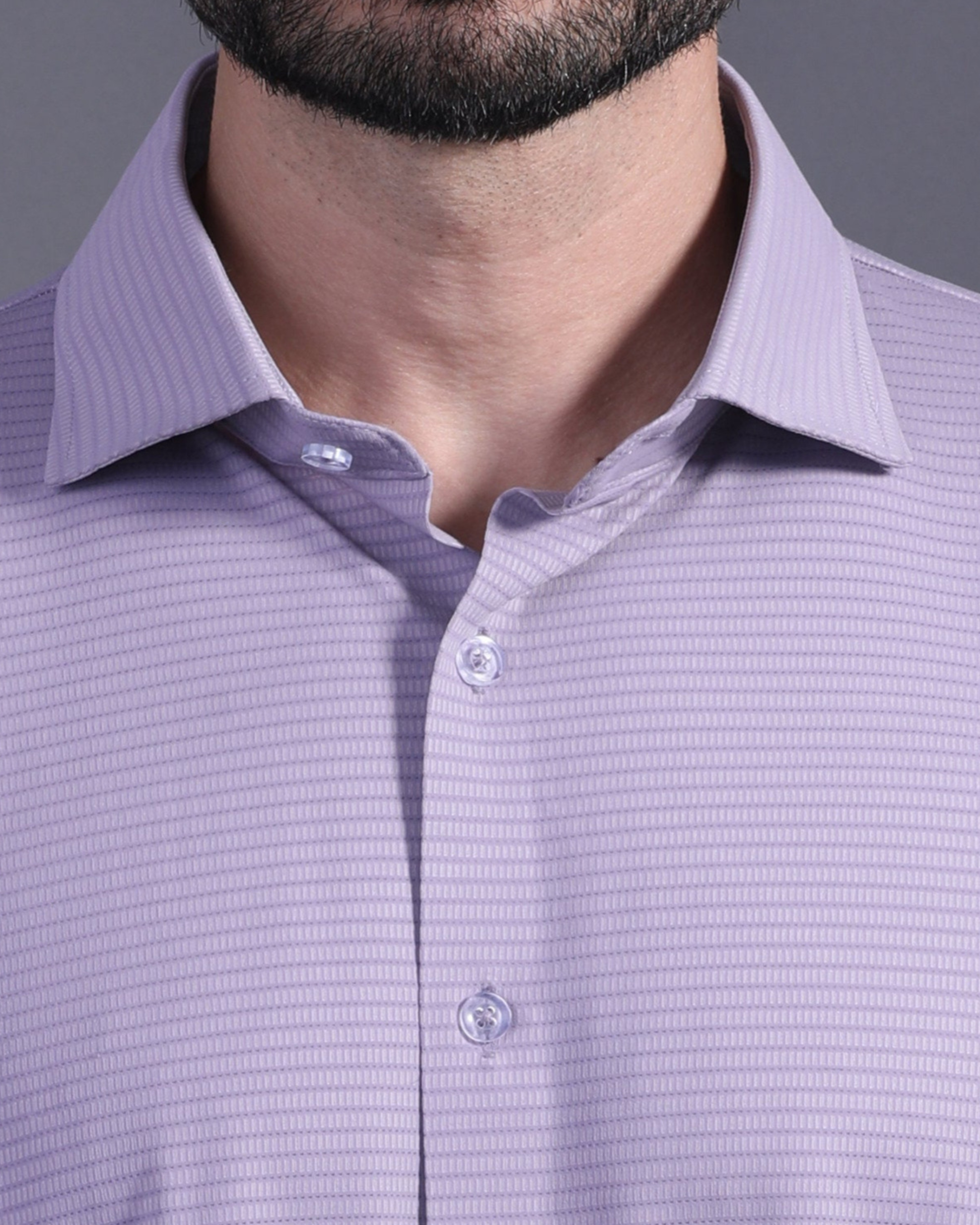 DapperTee lavender open polo highlighting firm collar and professional high-end tailored fit.