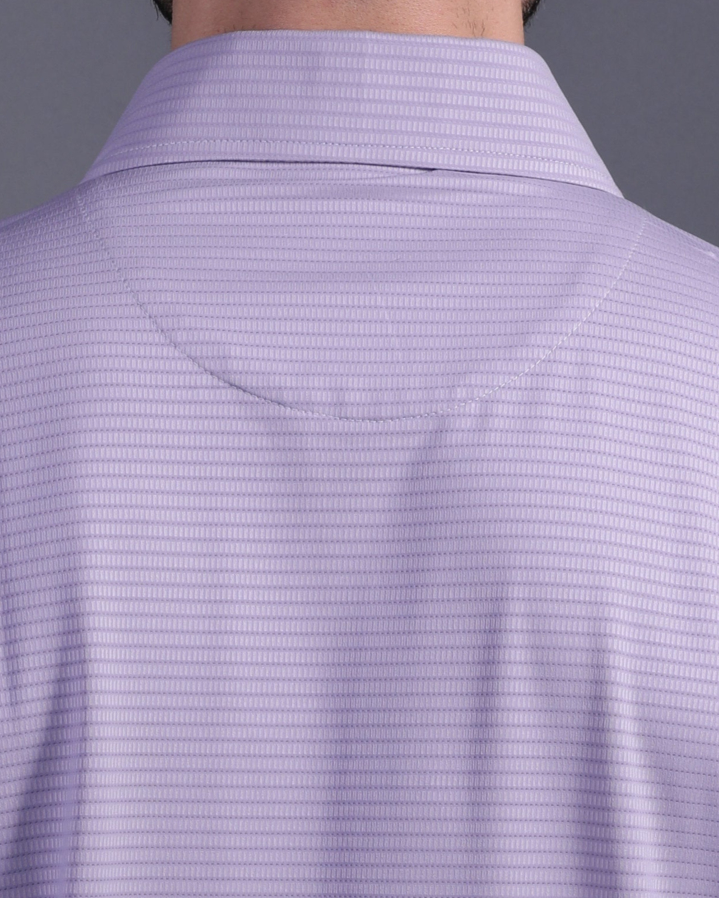 DapperTee lavender striped polo featuring professional back yoke and premium tapered fit.