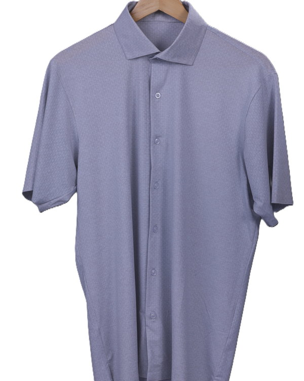 Premium Stripe Jaquard Light Grey DapperTee Open Polo Shirt For Office