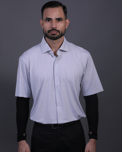 Men's DapperTee grey open polo breathable polyamide fabric for professional office environments.