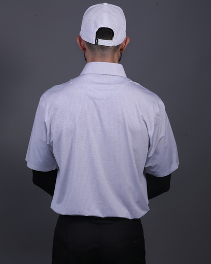 DapperTee grey open polo styled for high-end professional environments and corporate leadership.