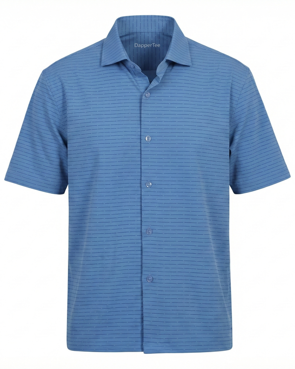 Premium Stripe Jaquard Blue  DapperTee Open Polo Shirt For Office