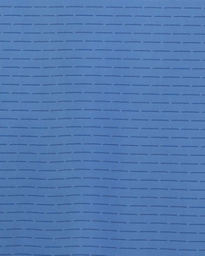 Close-up specialized jacquard polyamide fabric texture on DapperTee blue premium office polo.