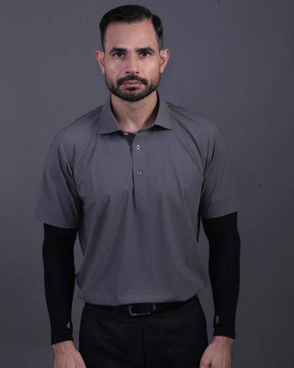 Premium Stripe Jaquard Charcoal DapperTee Polo For Office