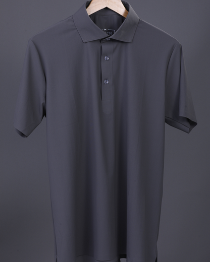 Premium Stripe Jaquard Charcoal DapperTee Polo For Office