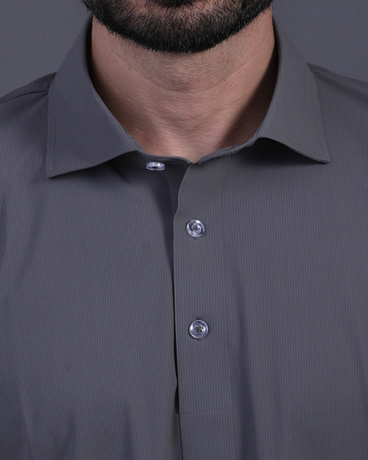 Premium Stripe Jaquard Charcoal DapperTee Polo For Office