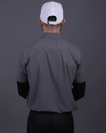 Premium Stripe Jaquard Charcoal DapperTee Polo For Office
