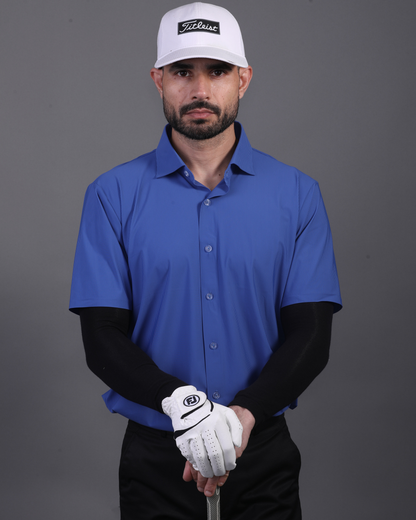 DapperTee striped open polo styled for high-end professional environments and office leadership.