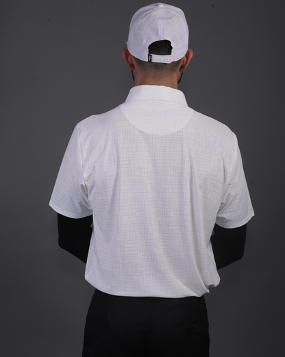 DapperTee white open polo styled for high-end professional environments and corporate leadership.