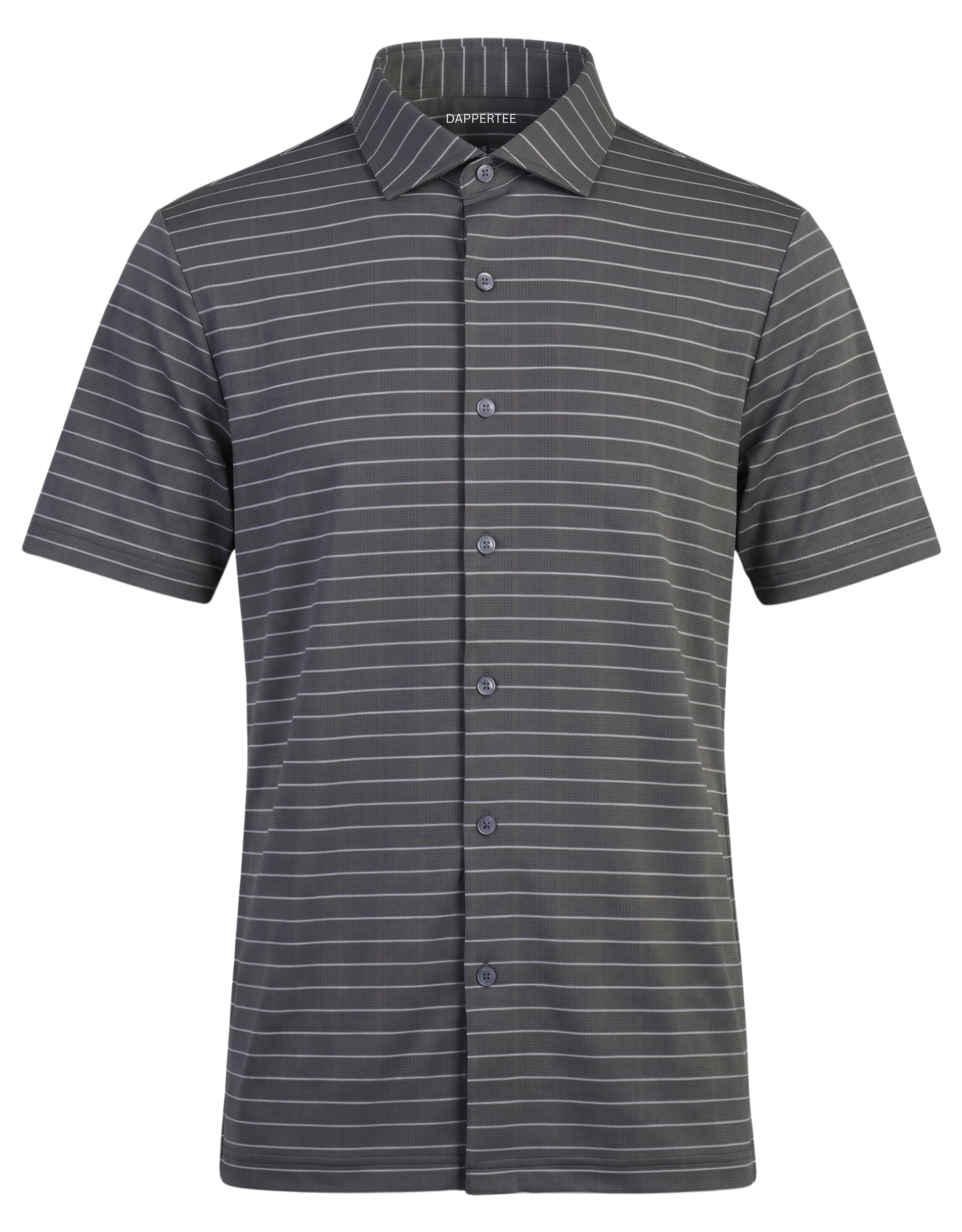 DapperTee Prestige classic grey green striped open polo premium professional office attire.