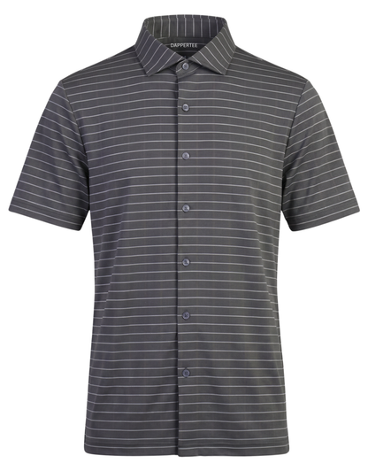 DapperTee Prestige classic grey green striped open polo premium professional office attire.