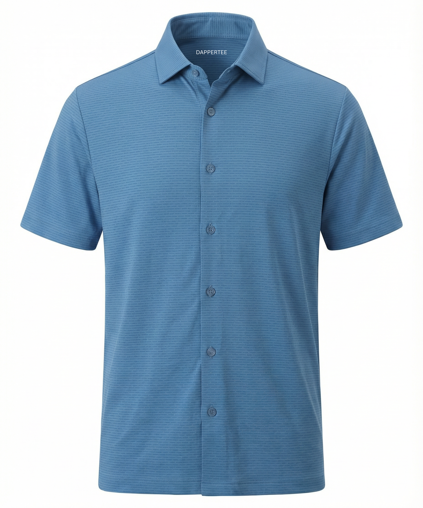 DapperTee premium stripe jacquard blue open polo professional corporate office attire gear.