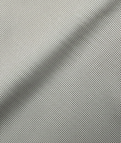 Close-up specialized pique polyamide fabric texture on DapperTee Denmark grey office polo.
