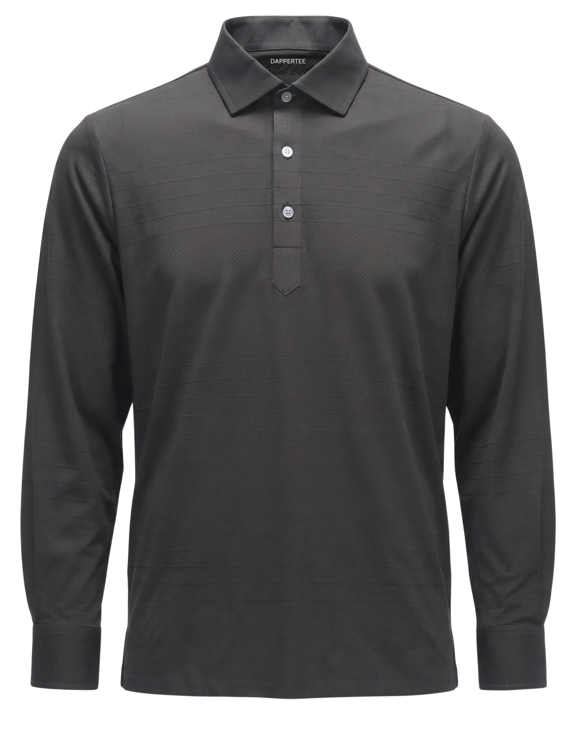 DapperTee Scotland Yard darkest grey jacquard long sleeve polo luxury office wear.
