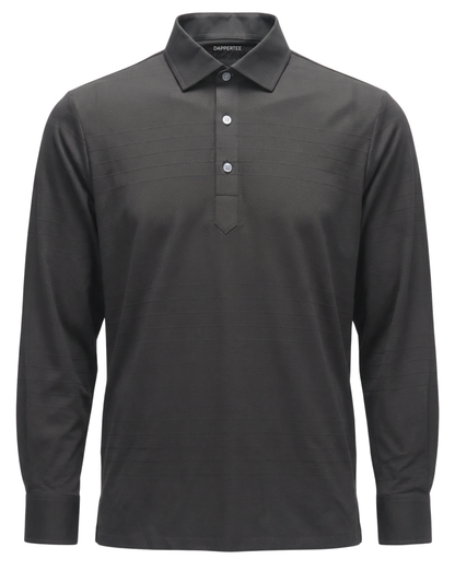 DapperTee Scotland Yard darkest grey jacquard long sleeve polo luxury office wear.