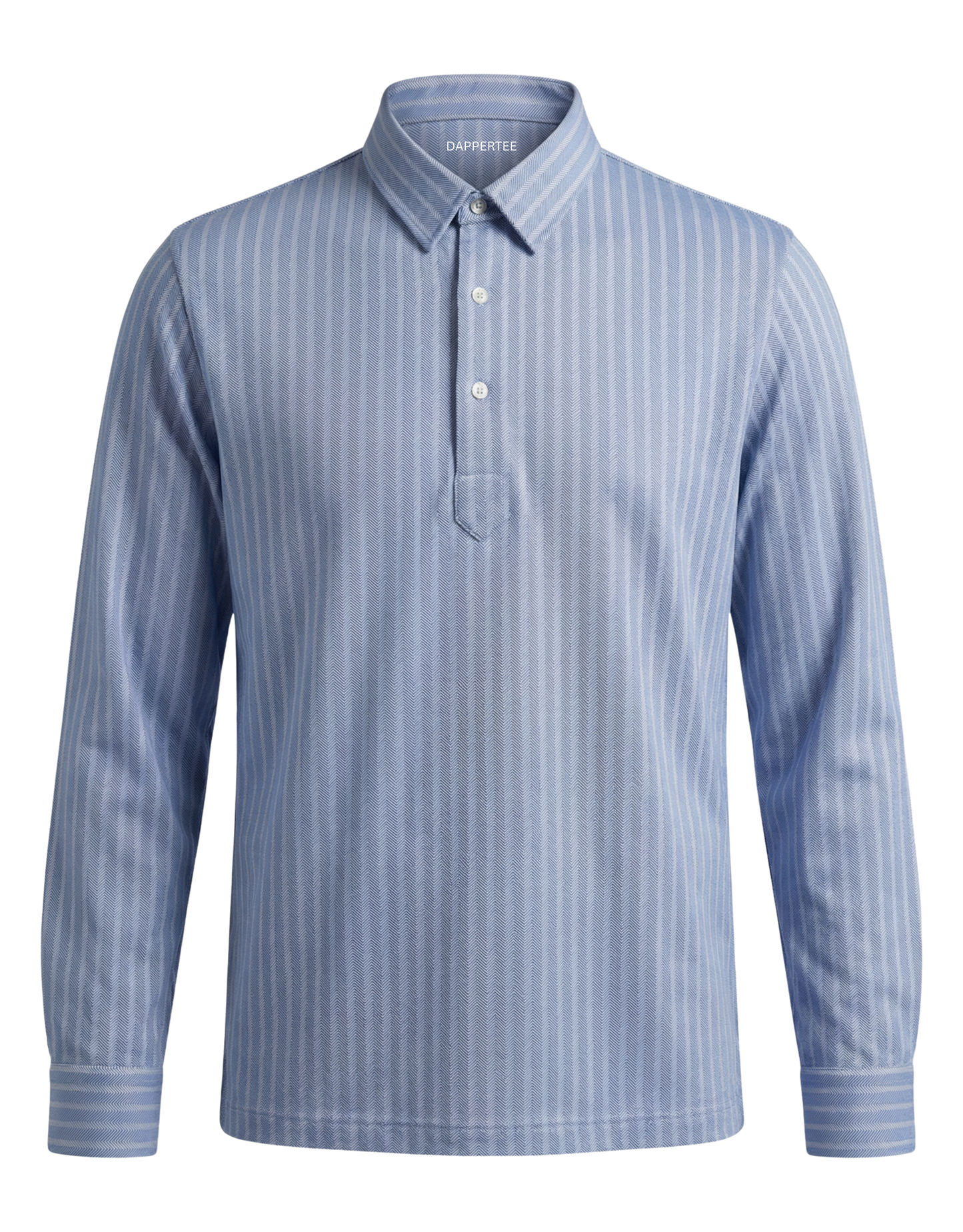 DapperTee Austrian Snow Peak blue long sleeve polo luxury professional office attire.