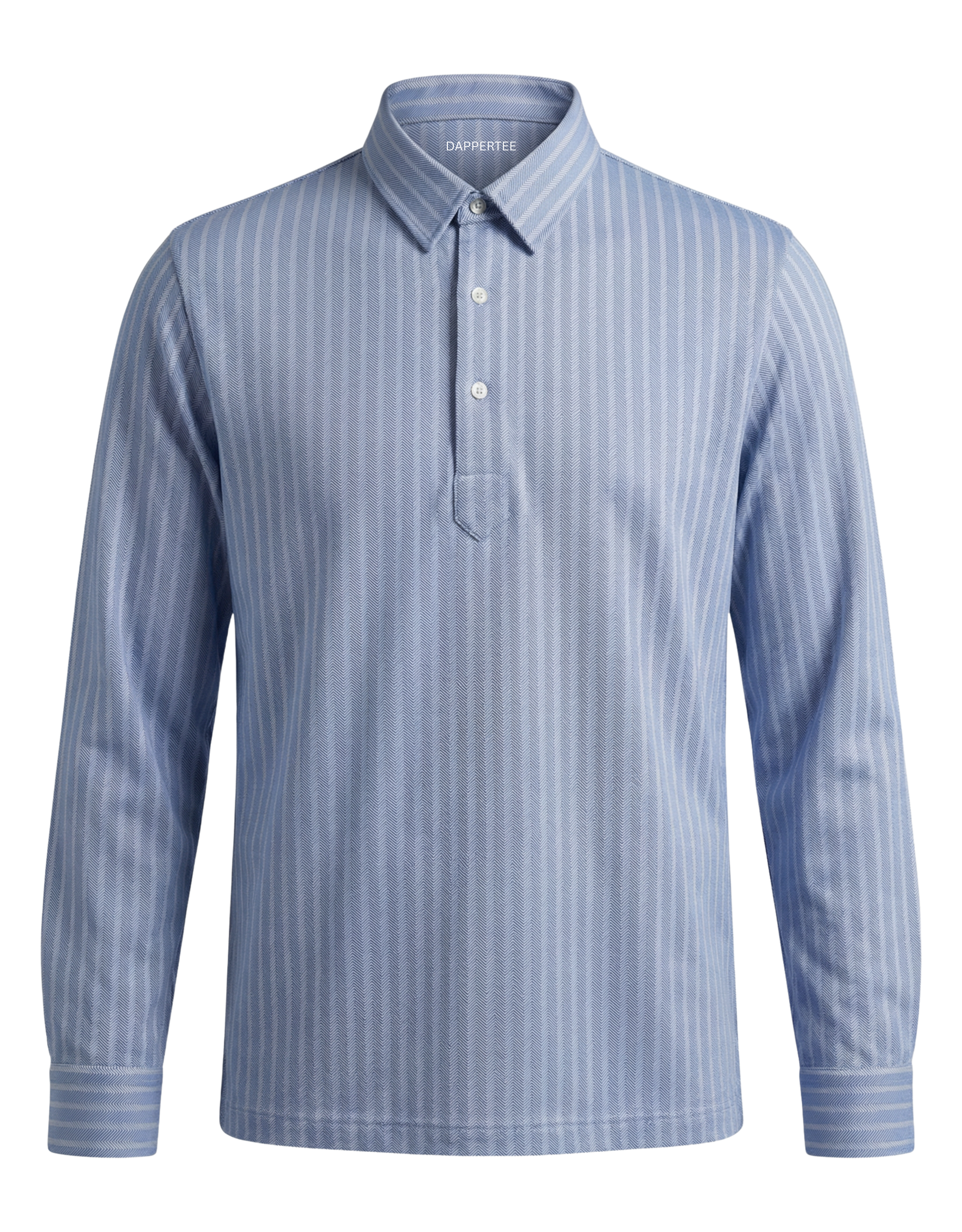 DapperTee Austrian Snow Peak blue long sleeve polo luxury professional office attire.