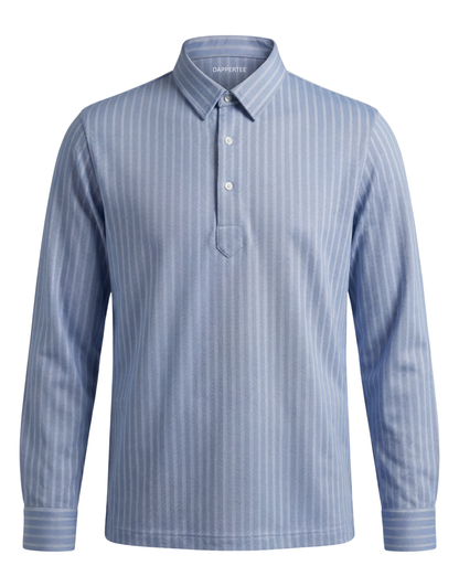 DapperTee Austrian Snow Peak blue long sleeve polo luxury professional office attire.